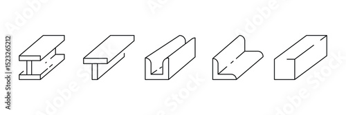 Set of I-beam structural steel icon collection. Steel products symbol.