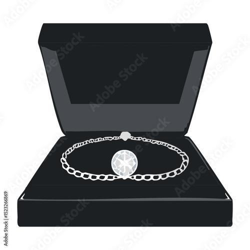 Silver Necklace Clear Charm Black Box