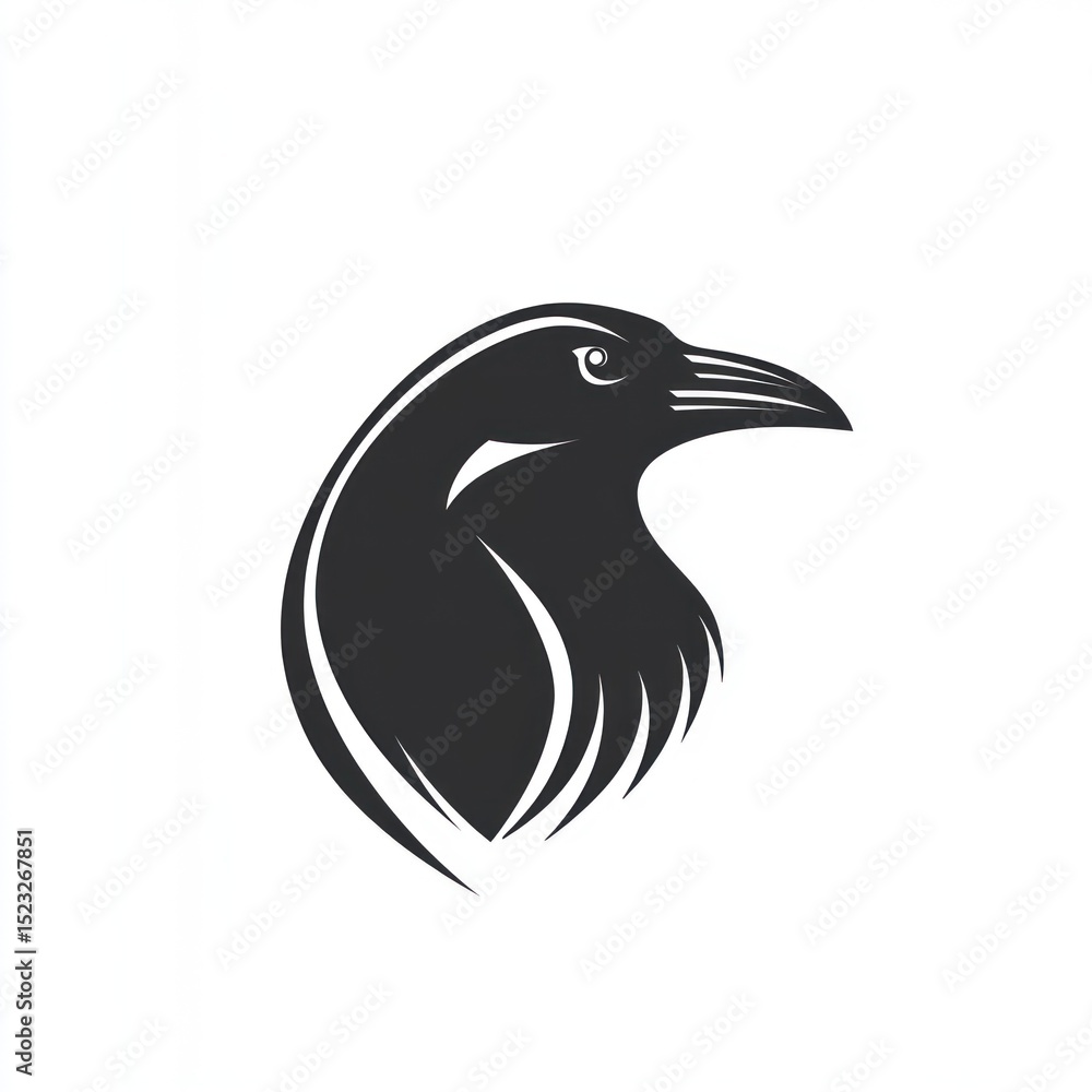 Fototapeta premium Silhouetted raven's head, stylized, graphic design