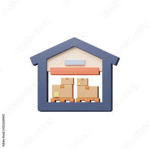 3D illustration of warehouse with boxes, logistics, and delivery isolated on white background