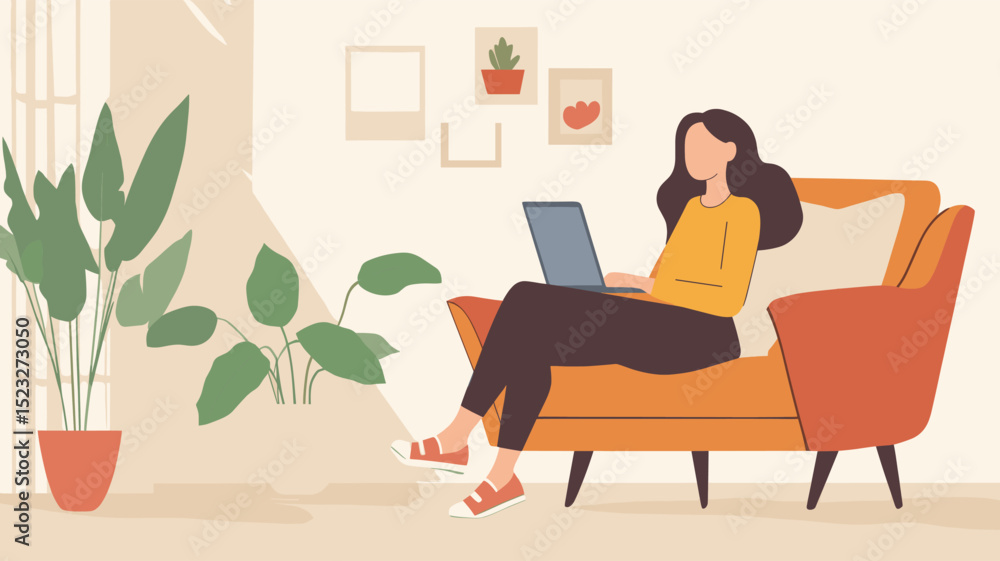 Asian business woman relax and working on laptop remotely from home. work from home concept Asian business woman relax and working on laptop remotely from home. work from home concept