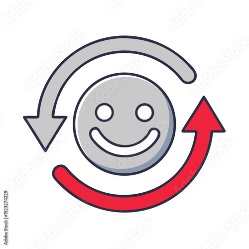 Smiley return agent icon with circular arrows in flat design for returns management