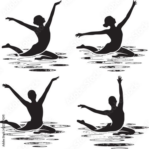 Silhouette musicians playing harp cello clarinet and saxophone on white background illustration