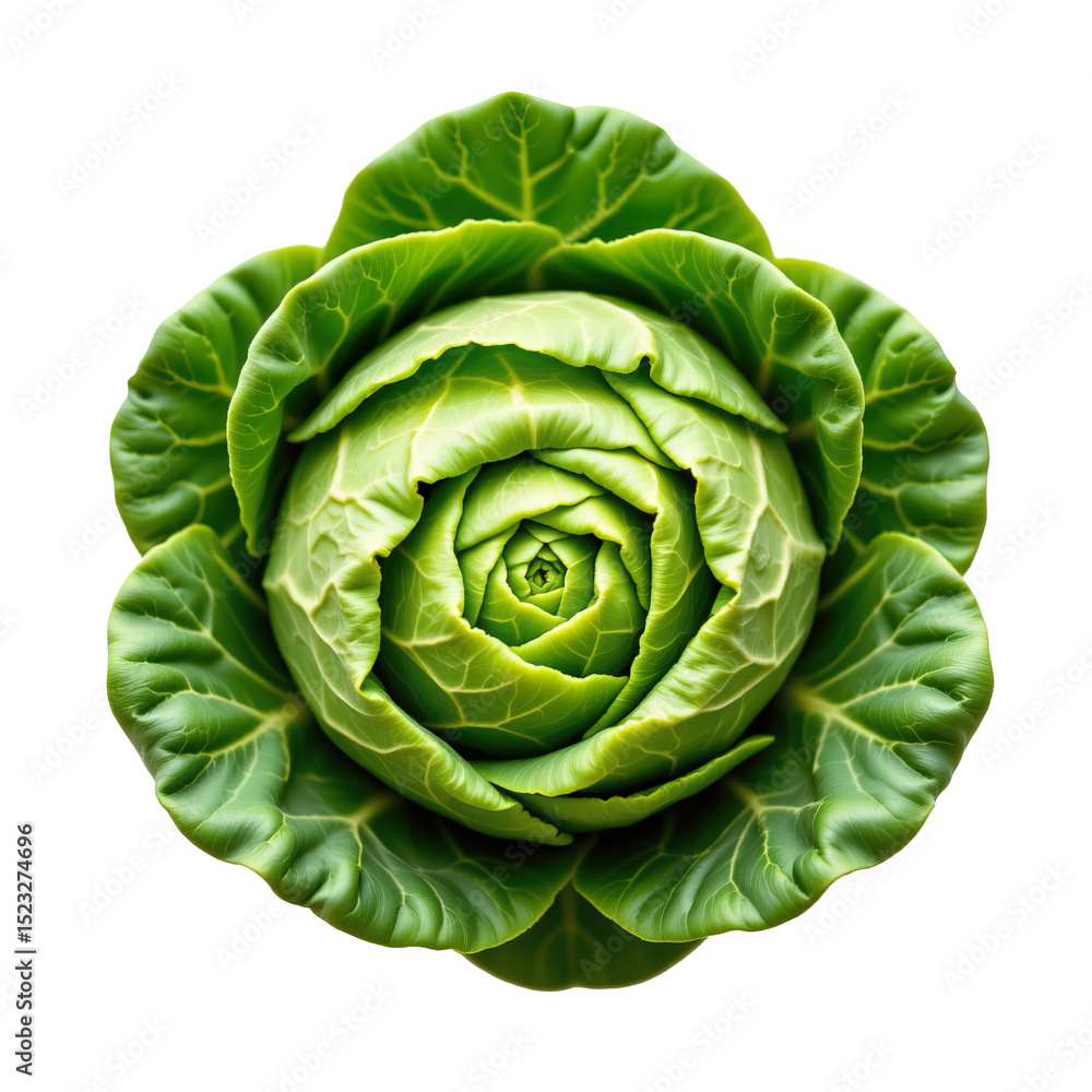 Fototapeta premium Fresh Green Cabbage with Leafy Layers in a Vibrant and Natural Arrangement on a White Background