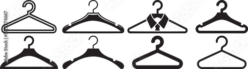 Collection Of Clothes Hanger Icon Set In Black And White Featuring Wardrobe Accessories For Closet Fashion Laundry Garment And Storage Themes