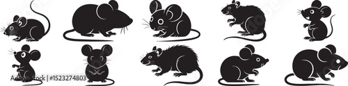 Collection Of Mouse And Rat Icon Set In Black And White Featuring Rodent Silhouettes For Wildlife Pest Cartoon Animal And Nature Themes
