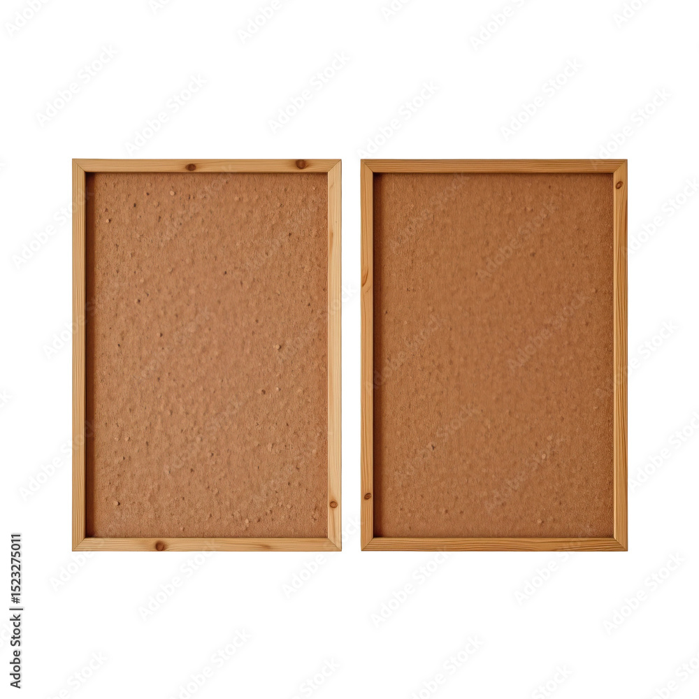 Fototapeta premium Blank cork boards in wooden frames for notes, reminders, and creative displays on a clean background