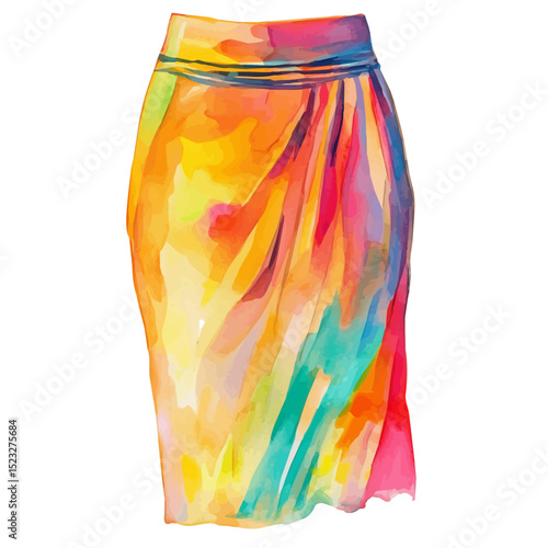watercolor of Pencil Skirt, vector high quality, isolated on a white background.
