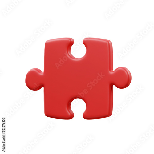 Isolated red puzzle piece on white background representing problem solving and teamwork