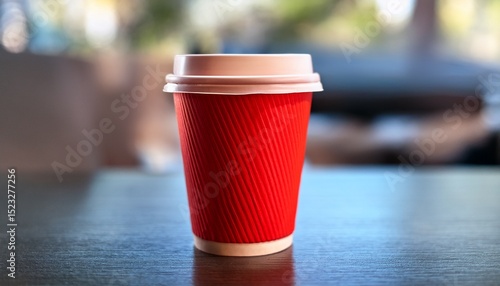 a disposable red cup with a paper drink design made to serve a cold beverage efficiently making it perfect for those who enjoy a fast beverage experience on the go
