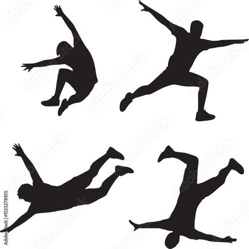Silhouettes of skiers descending a slope with snow spray in a black and white illustration design