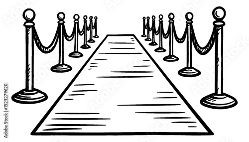Cartoon red carpet with velvet rope illustration art, show business, fame and award ceremony.