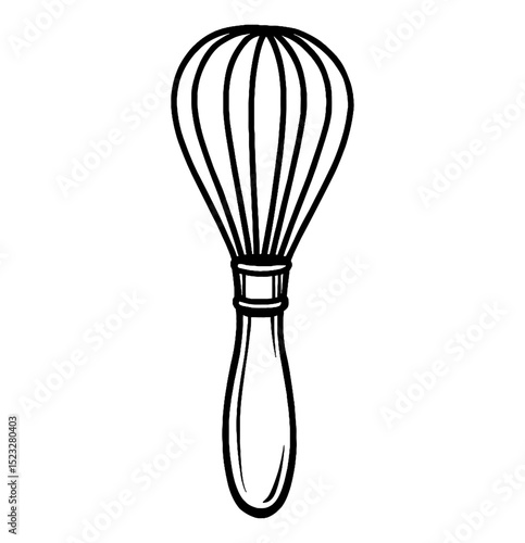 Black and White Line Art Illustration of a Wire Whisk Utensil