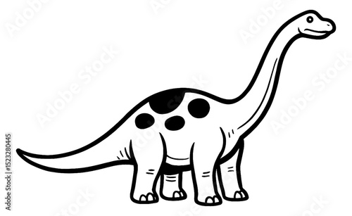 Cartoon Illustration of a Dinosaur with Spots on its Body and Long Neck Standing
