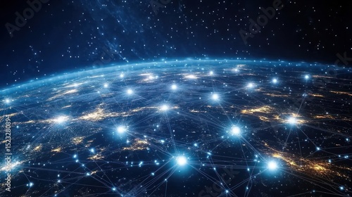 Global network connecting illuminated Earth