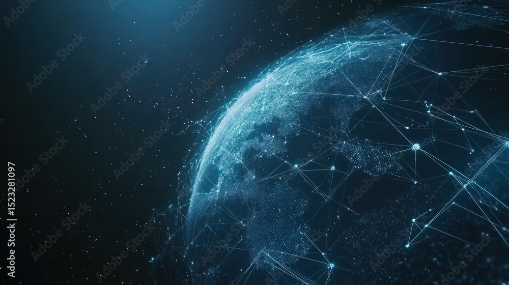 Obraz premium Digital globe, interconnected network, orbiting, space background, blue shades