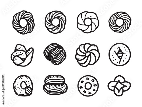 Danish Pastry Outline Vector Art