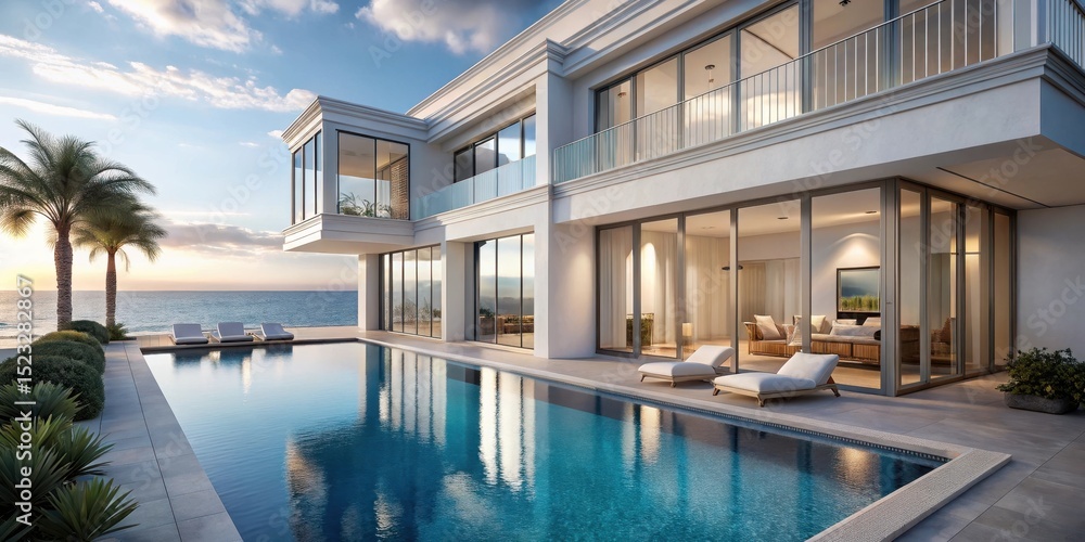 Fototapeta premium Elegant Beachside Villa with Large Windows