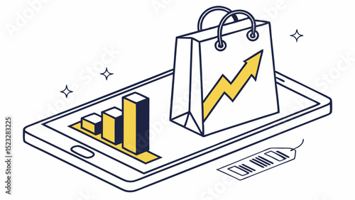 Mobile Commerce Growth Chart with Shopping Bag