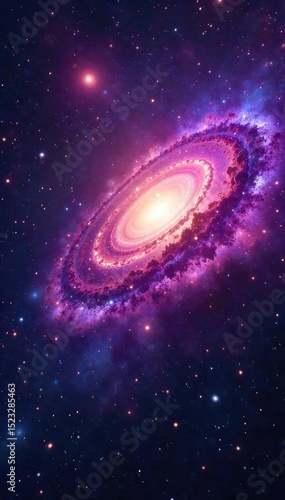 A swirling nebula in deep space, radiating ethereal purple and gold light, hinting at hidden galaxies and celestial wonders within the Andromeda Galaxy , moons, majestic, light