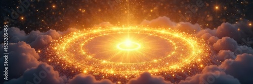A celestial border, shimmering with golden light, encircles a sacred space Divine energy radiates outwards, creating a halo effect Perfect for religious, spiritual, or fantasy themes , peace, belief