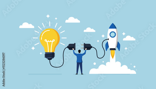 A business leader associates a lightbulb moment with the ignition of a rocket, The entrepreneurial spirit is all about launching startup ventures, embarking on new business journeys that are driven 

