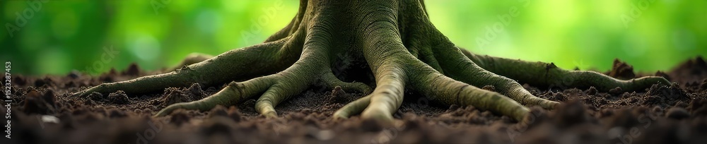 Fototapeta premium Close-up of intertwined tree roots, reaching deep into the earth, symbolizing grounding and connection to nature Perfect for mindfulness, yoga, and meditation concepts , spiritual, botany, dark