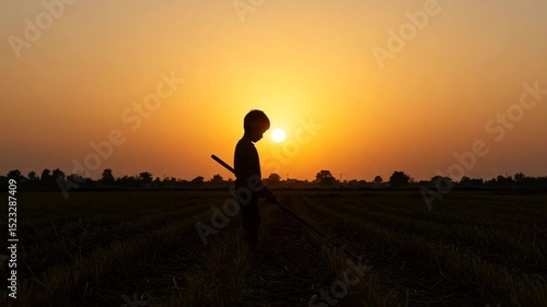 Child silhouette at sunset in a field, World Day Against Child Labour