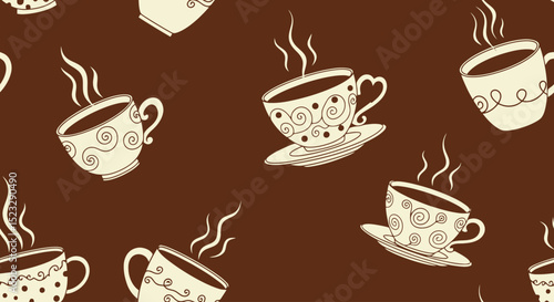 Coffee Cups Pattern: Seamless Brown and Beige Vector