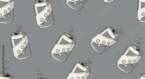 Seamless Drink Can Pattern on Gray Background