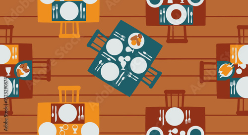 Overhead Restaurant Table Arrangement Illustration