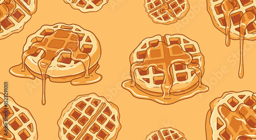 Waffles with Syrup Seamless Pattern Illustration