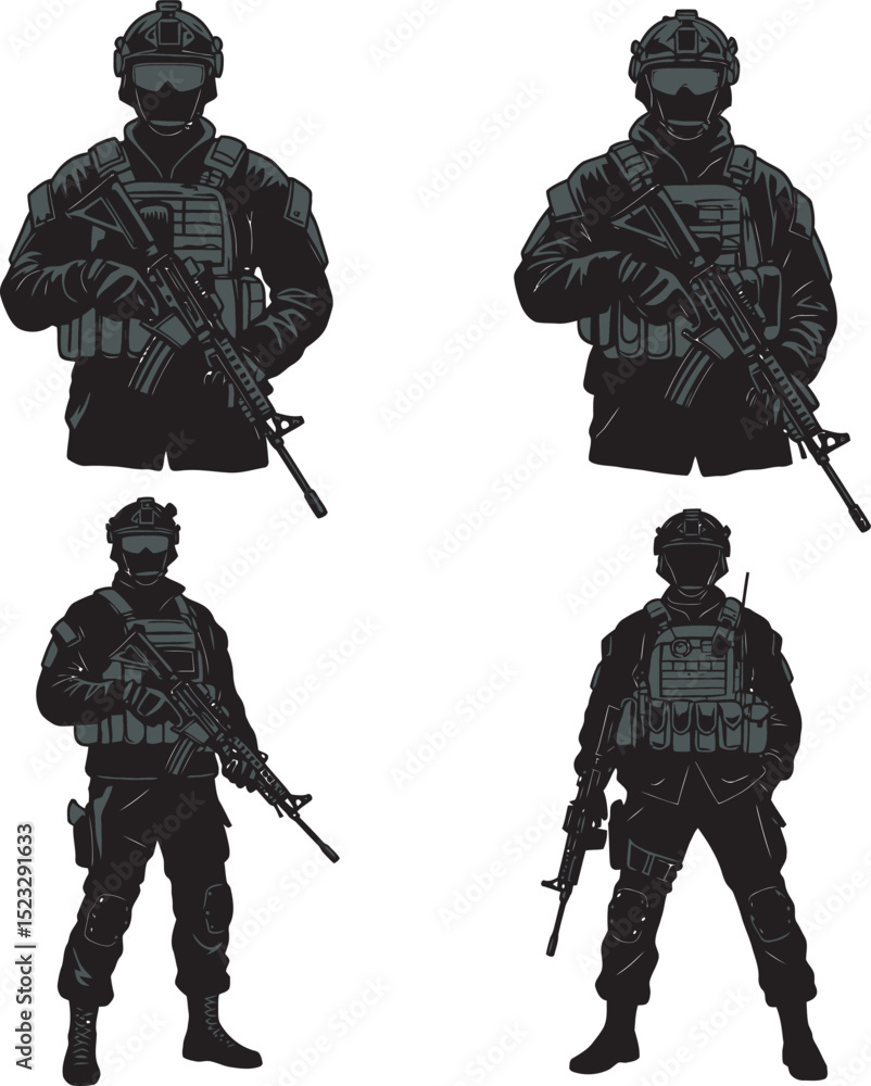 Obraz premium Veteran Soldier Vector and silhouette Illustration white color background