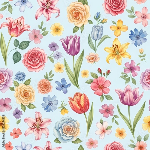Watercolor Floral Pattern: Delicate Blooms for Spring Designs