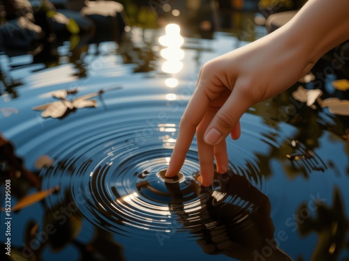 Two Fingers Touching Water with Ripples	