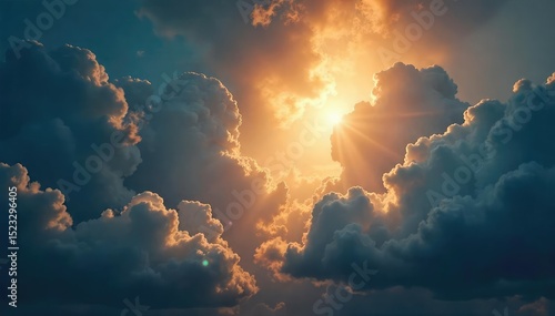 A symbolic image depicting Christian salvation; a bright light shining through dark clouds, representing hope and deliverance from sin and despair , new beginning, dark