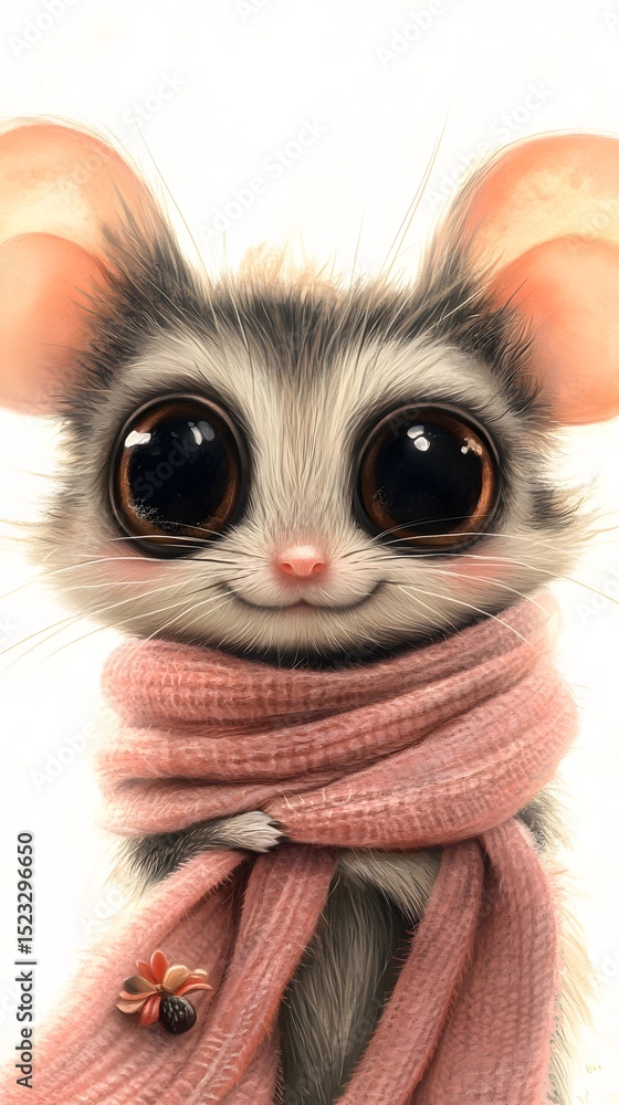 Obraz premium A charming, stylized illustration of a small animal wearing a scarf.