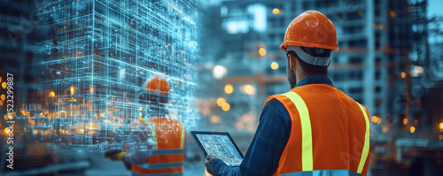 Engineers Using Augmented Reality and Digital Building Models on Construction Site, Smart Technology in Modern Infrastructure Projects