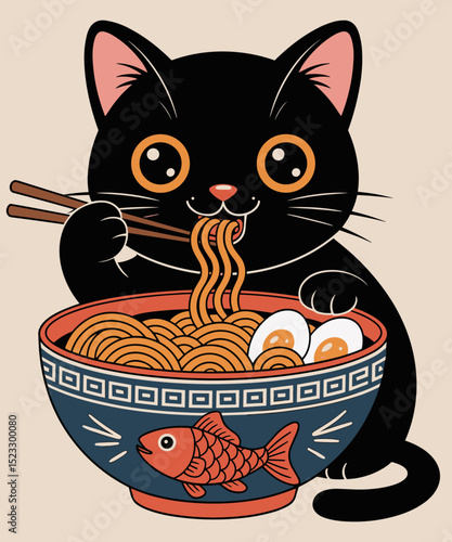 Fat Cat Ramen Anime Meme Eating Noodles Kawaii