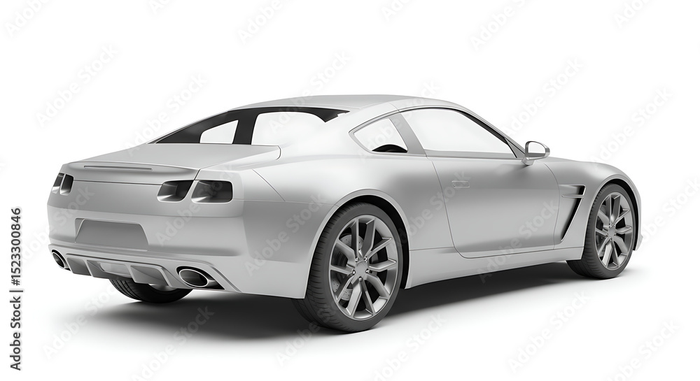 Matte Silver Coupe Back-Side View with Smooth Curves Matte Silver Coupe Back-Side View with Smooth Curves