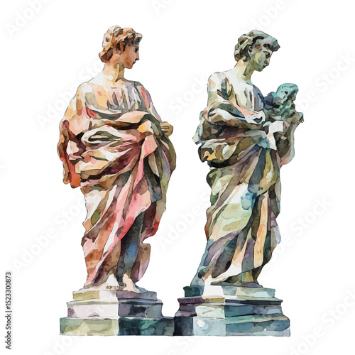 watercolor of Statues And Sculptures, vector high quality, isolated on a white background.