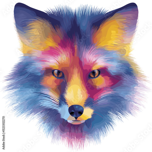 Stylized vector illustration of a fox face with vibrant fur texture and bold gradient colors
