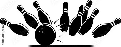 Bowling ball strike pin silhouette vector illustration isolated on a white background
