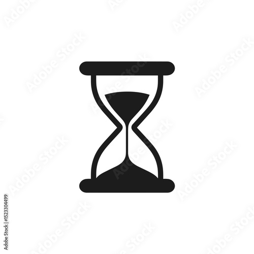 Minimal black vector icon of an hourglass symbolizing time passing and countdown
