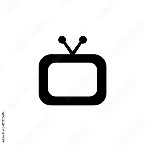 Simple black vector icon of a TV screen with antennas on white background

