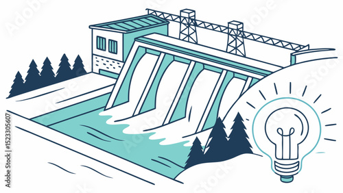 Hydroelectric Dam Power Generation Illustration