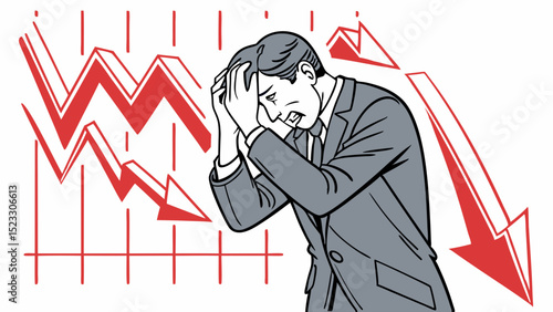 Stressed Businessman Facing Market Crash Downward Trend Graph