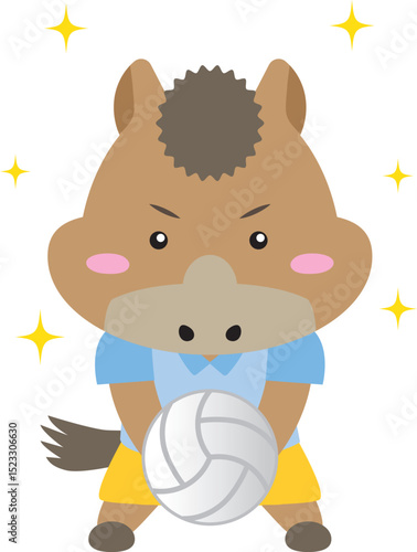 午年のバレーボール馬キャラ｜お正月にもぴったりの元気なスポーツイラスト