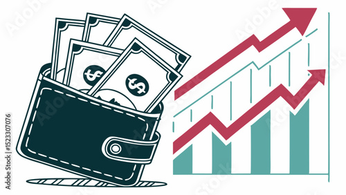 Wallet with Money and Rising Graph Illustrating Financial Growth