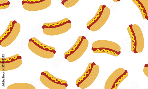 Hot dog seamless pattern background wallpaper decoration, Hot dog seamless texture. Background of food. fast food
